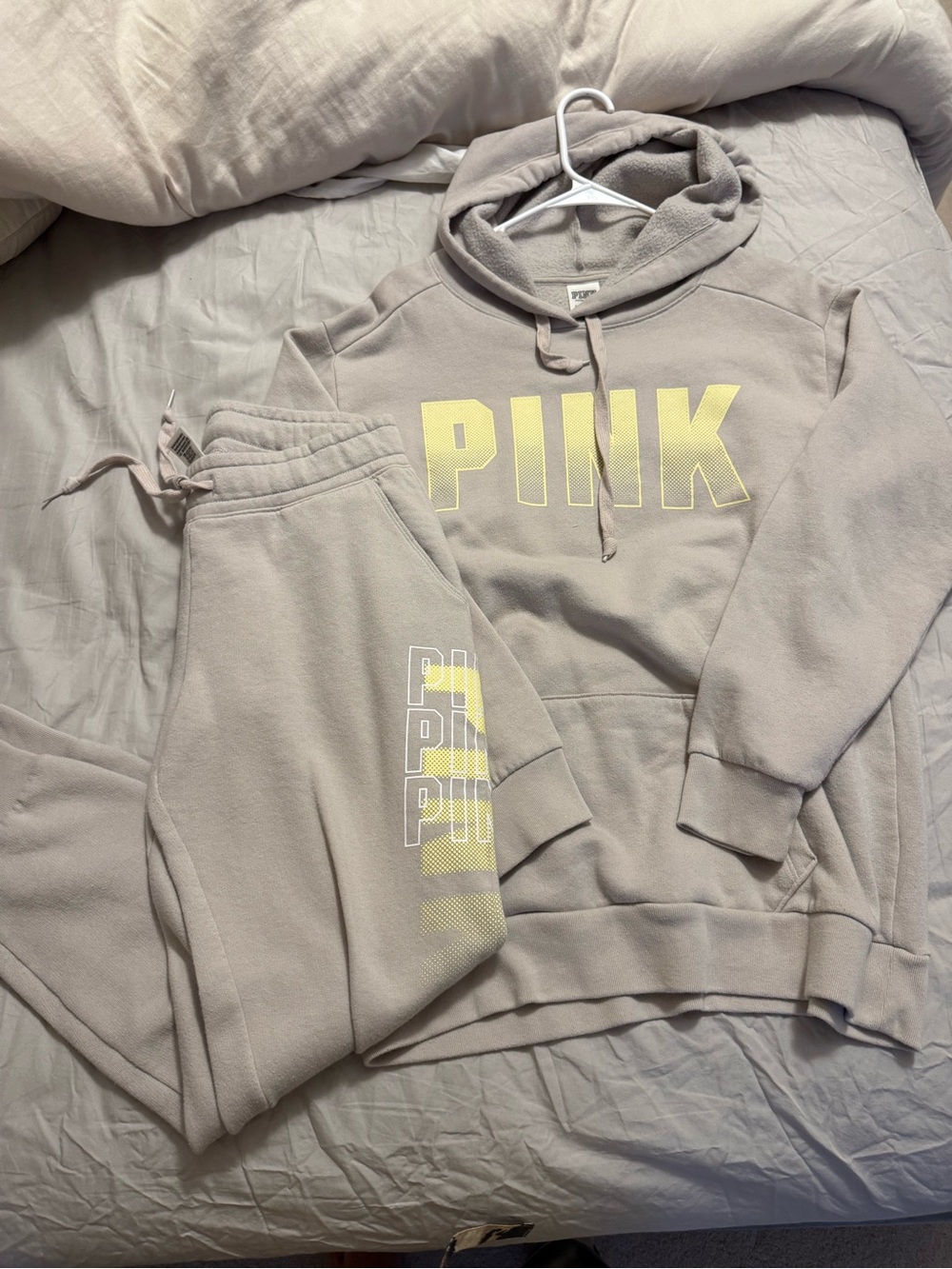 Victoria secret PINK Grey Hoodie & Jogger Set with Yellow Logo